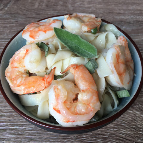 Sage, Butter, and Parmesan Cheese Fettuccini with Shrimp (Low Carb)