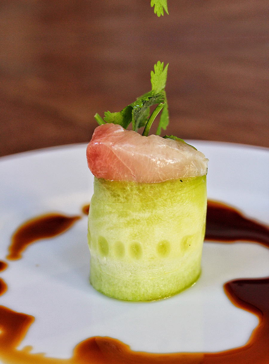 Japanese Yellowtail and Cilantro Cucumber Roll