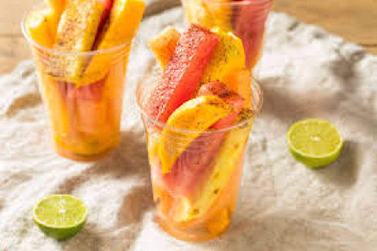 Mexican Fruit cup with tajin (chili and lime mix) with a squeeze of lime huice