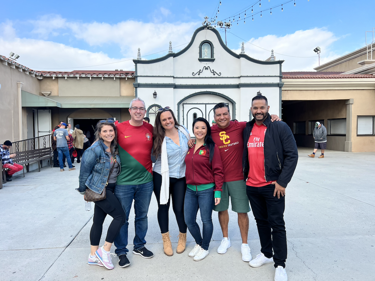 Portugal fans watching match at DES Artesia Portuguese Community Center